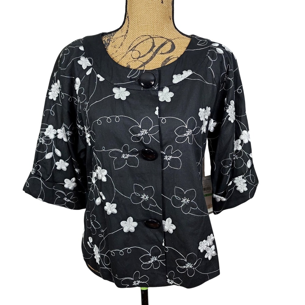 New w/tags JOSEPHINE CHAUS Size 8 Black & White‎ Embroidered 100% Cotton Shacket